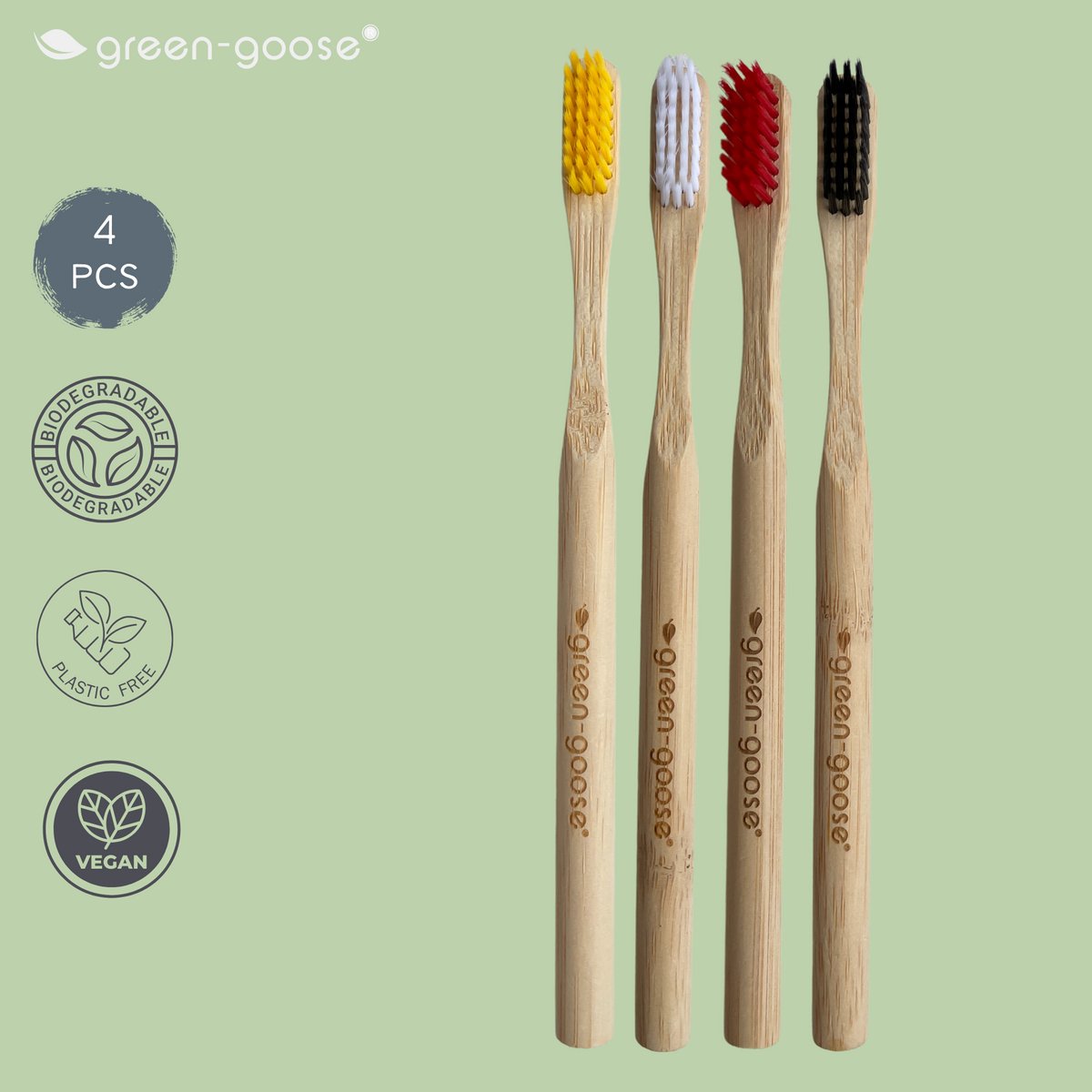 4X KONINGSHOPPER Bamboe Tandenborstel 4 St. 100% Bamboo Tandenborstel