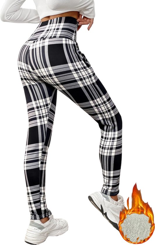 Warme Casual Dames Fleece Broek - Winter Legging - Aansluitend - Geruit - Thermo