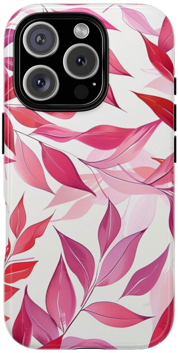 Roze en Rode Bladerenpatroon – Telefoonhoesje Geschikt voor iPhone 16 Pro