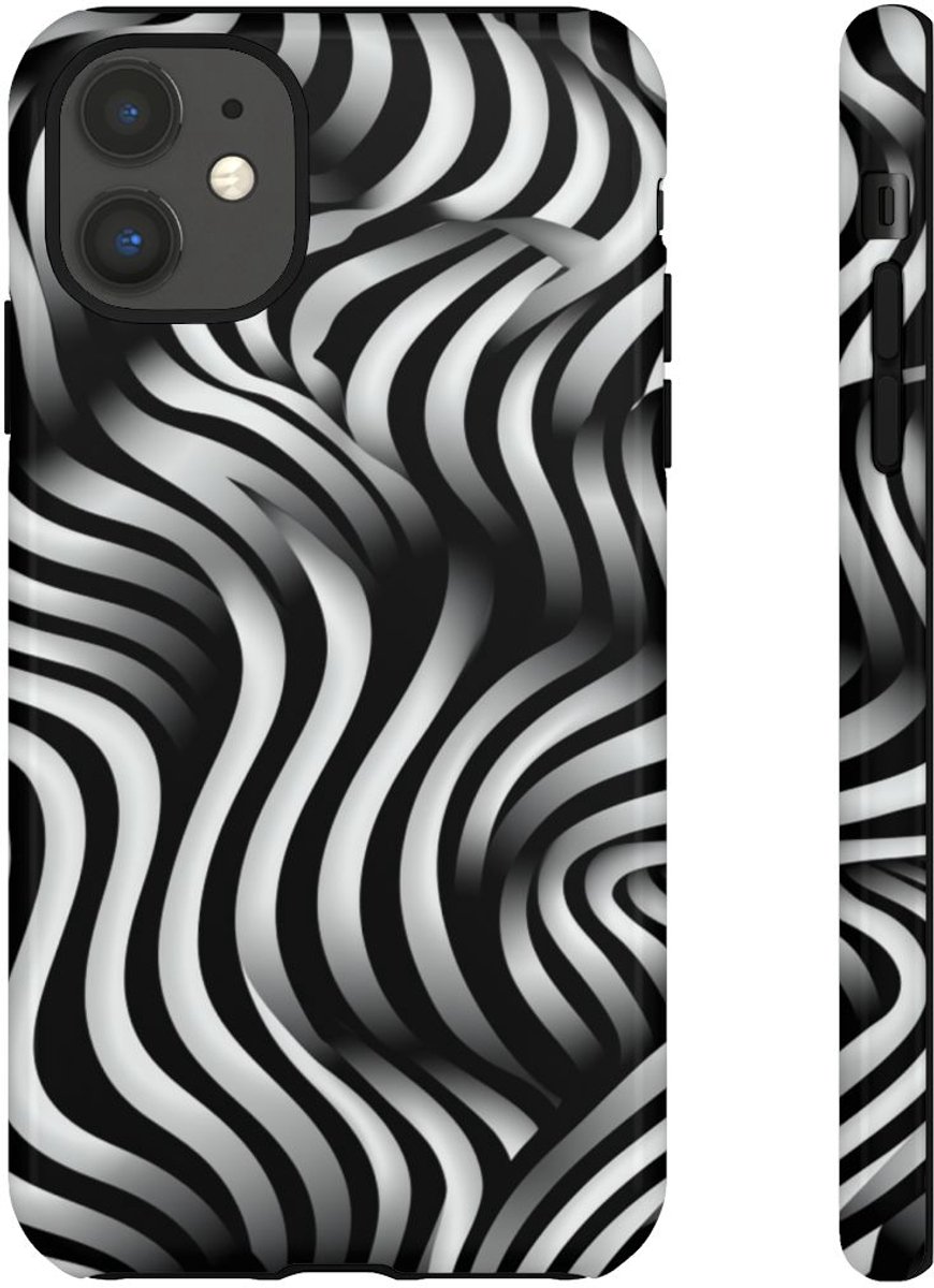 Zwart-Wit Golvend Optisch Illusiepatroon – Telefoonhoesje Geschikt voor iPhone 11