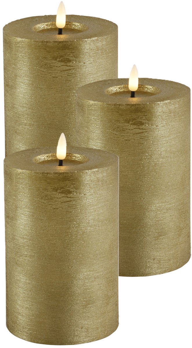 Countryfield Lyon LED kaars/stompkaars - 3x - goud - D10 x H15 cm - timer Goudkleurig