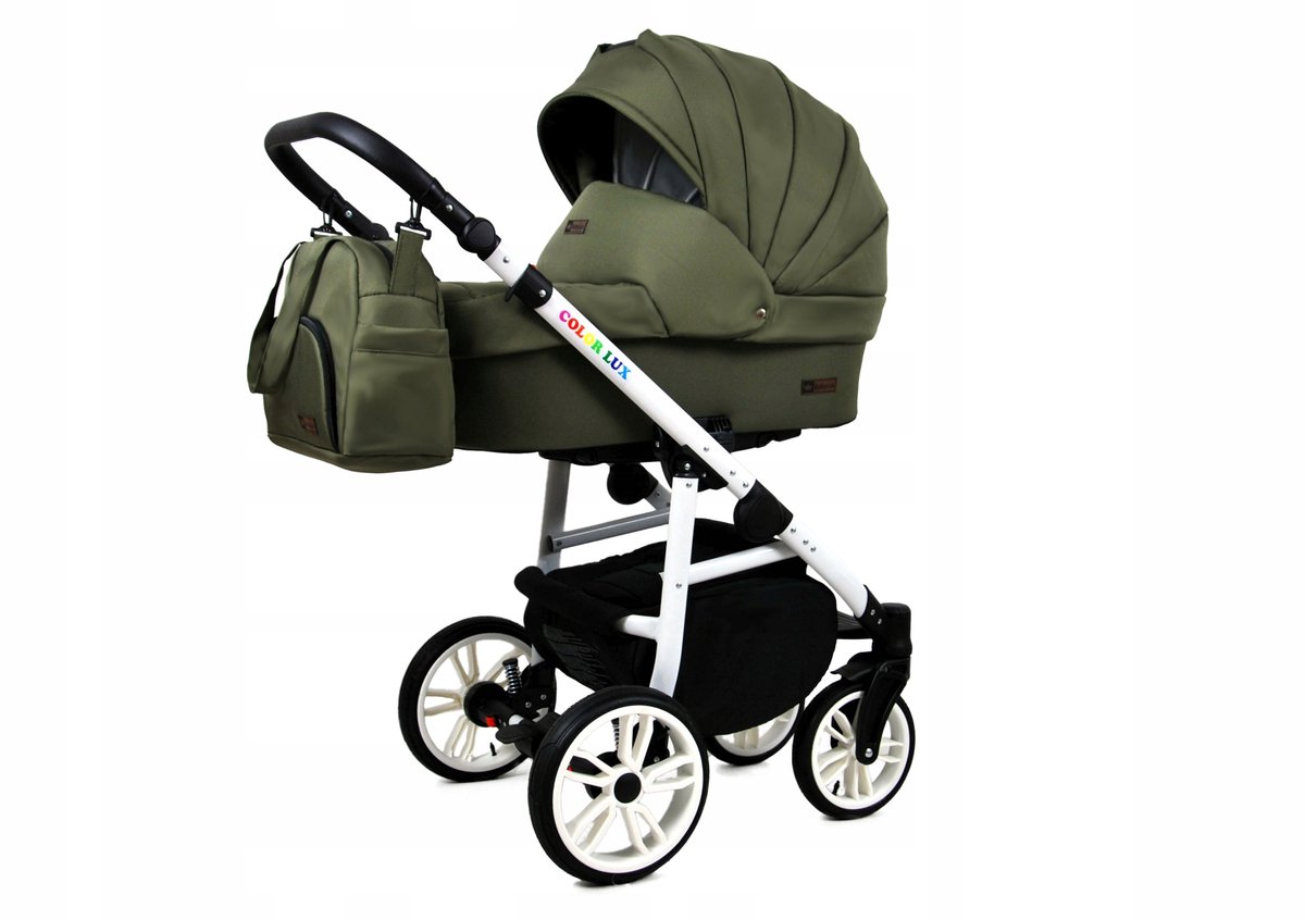 BabyLux® COLORLUX 3in1 Kinderwagen Opklapbaar - Olive/Wit - afbeelding 3