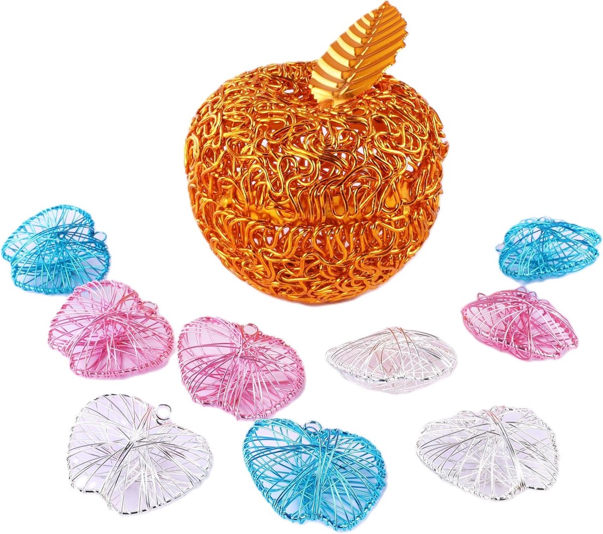 Aluminiumdraad geweven hol appelbeeld, fruitvormige rieten mand, snackfruitsnoepkom en snuisterijdoos geschikt voor lerarendag, Kerstmis, aandenken, Thanksgiving, bruiloft, kindercadeaus