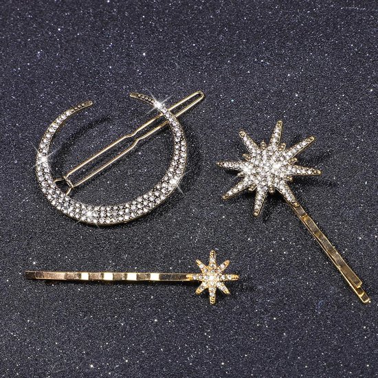 AOZUO Pack of 6 Star Metal Hair Clips Accessories, Ladies Star Moon Hair Accessories with Rhinestones, Hairpins for Bridal and Weddings, Hair Accessories for Women and Girls(Gold + Silver) van AOZUO — afbeelding 5