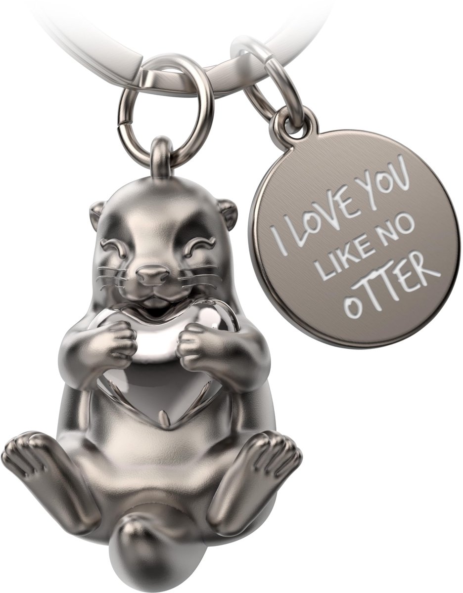FABACH Otter sleutelhanger Otty met hart - Geluksbrenger Otter cadeau Vriendin - Partner cadeau Liefdes sleutelhanger Koppels jubileum - Gravure Ik hou van je zoals geen otter