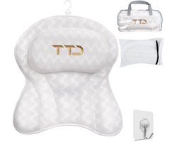 TTD Badkussen met hoofdsteun - Nekkussen voor bad - 6 zuignappen - 5D Air Mesh - Wasbaar - Met waszak en reistas