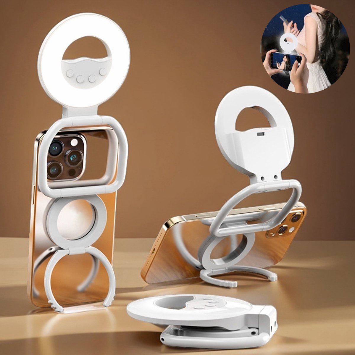 CHIWIN Ringlamp – Magnetische Selfie Ringlamp met 3 Lichtstanden en 10 Helderheidsniveaus – Draagbare Opvouwbare LED Ring Light voor Selfies, Vloggen & Videovergaderingen