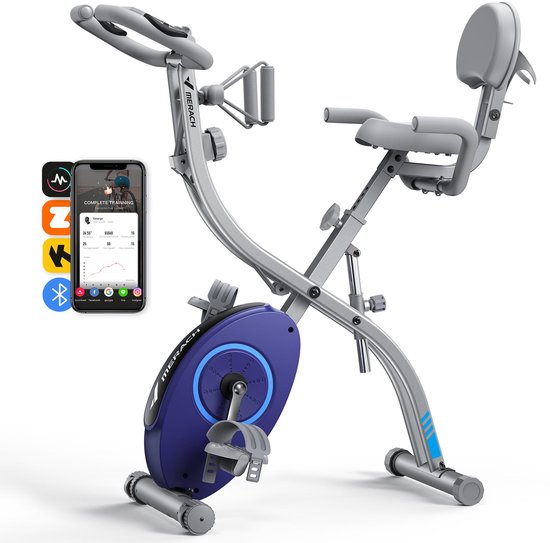 MERACH 4-in-1 Opvouwbare Hometrainer - 16 Niveaus Magnetische Weerstand - Compatibel met Kinomap & Zwift - Maximaal Gewicht 136 kg