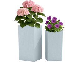 CLP Set van 2 vierkante bloempotten - voor binnen en buiten - weerbestendig vorstbestendig - steenlook - plantenbakken - fiberclay - grijs