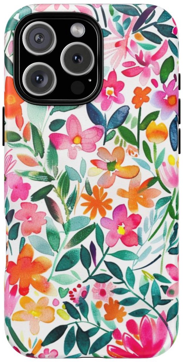 Kleurrijk Aquarel Bloemenpatroon – Telefoonhoesje Geschikt voor iPhone 16 Pro Max