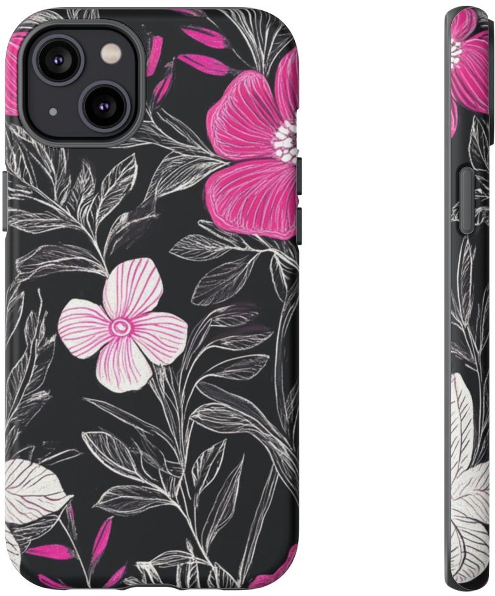 Roze en Witte Bloemenprint – Telefoonhoesje Geschikt voor iPhone 14 Plus