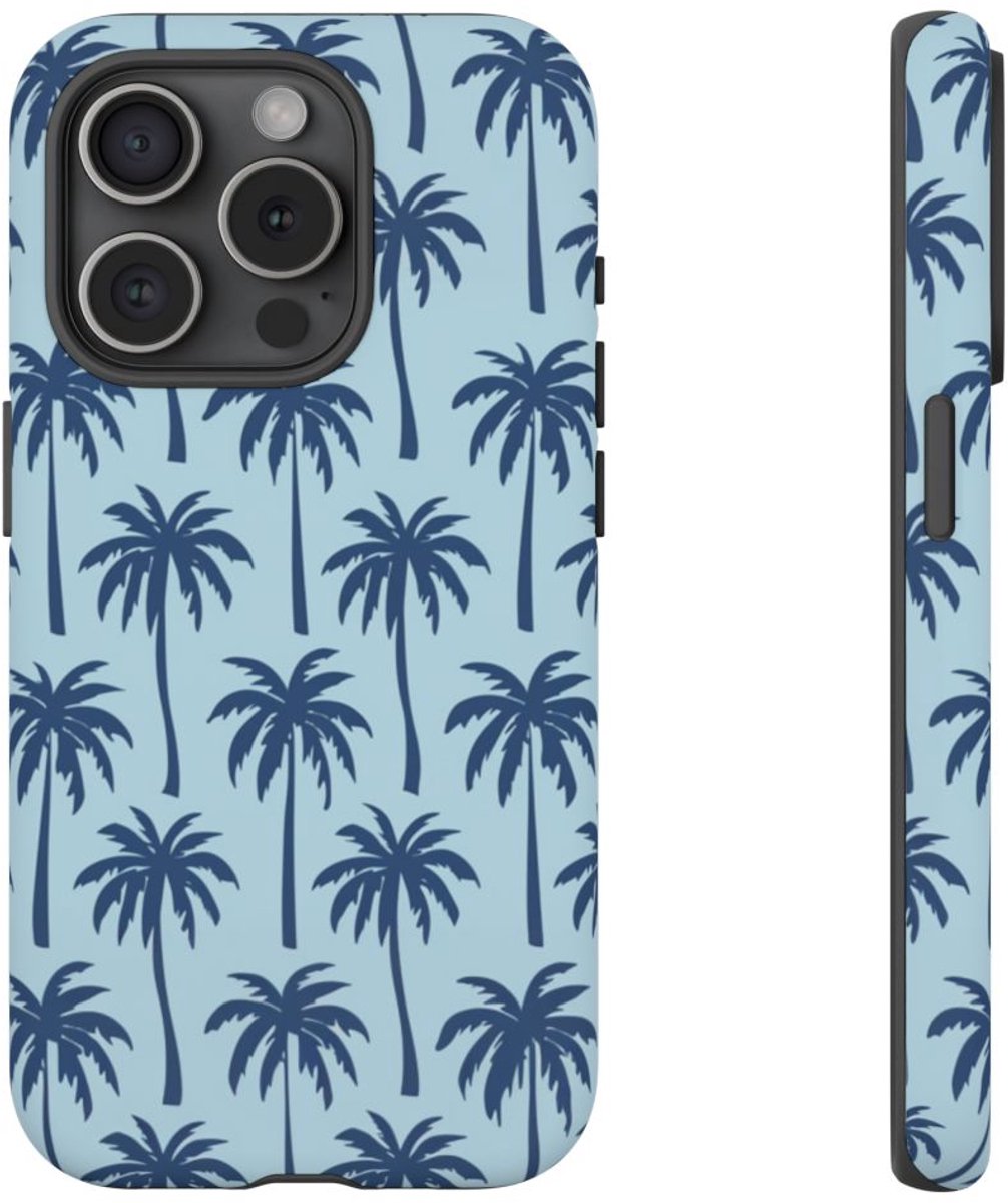 Blauw Palmbomenpatroon – Telefoonhoesje Geschikt voor iPhone 15 Pro