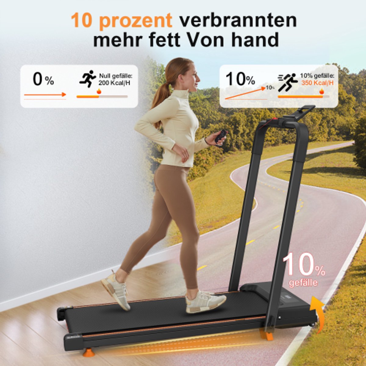 Afbeelding 3 van 2-in-1 loopbanden om te wandelen, compacte desktop loopbanden met hellende draagbare loopbanden, om te rennen en te joggen, met een gewichtscapaciteit van 120KG