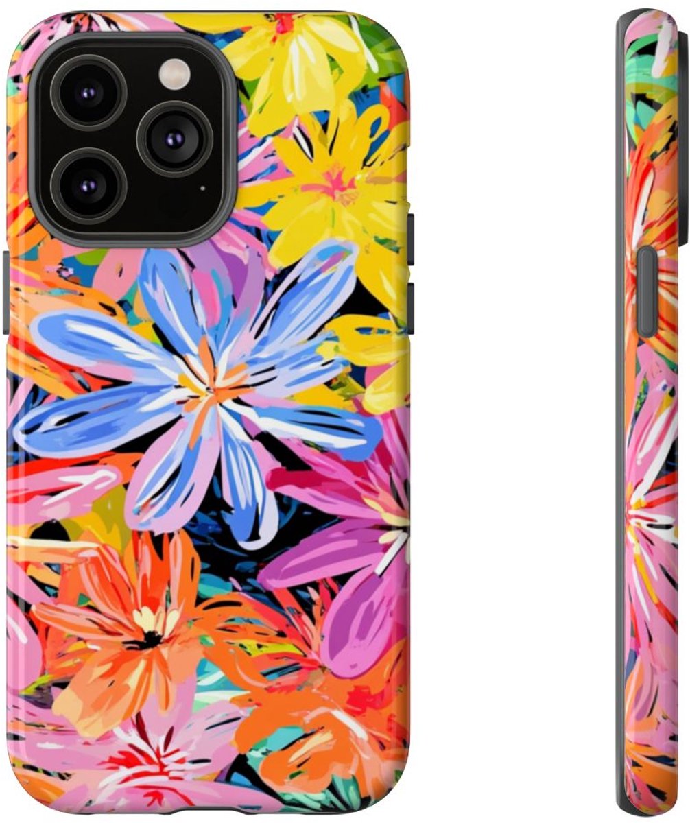 Kleurrijk Abstract Bloemenpatroon – Telefoonhoesje Geschikt voor iPhone 14 Pro Max