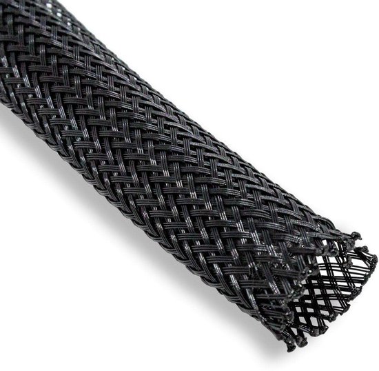 Gaine Tressée Polyester Noir 10m - Diamètre 25mm (18-30mm) - Protection Câbles Thermique Et Anti-Abrasion