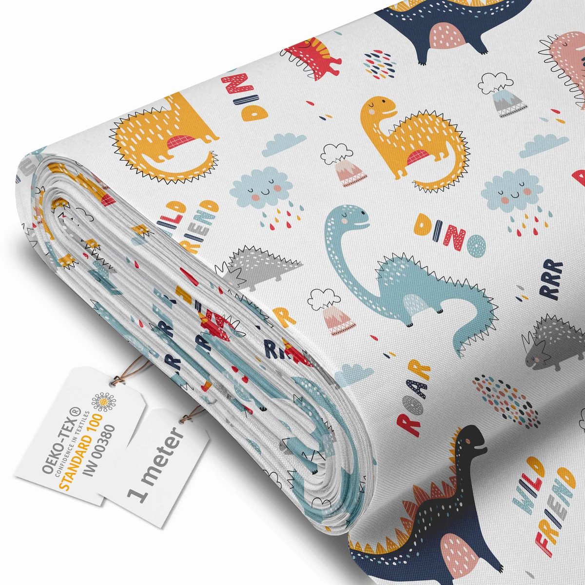 DreamRoots Canvas Waterdicht - Meubelstof per meter 160 cm breed - Waterafstotende stof 220 g/m2 600D - Luifelstof Waterdicht per meter Grappige kinderdinosaurussen 1M