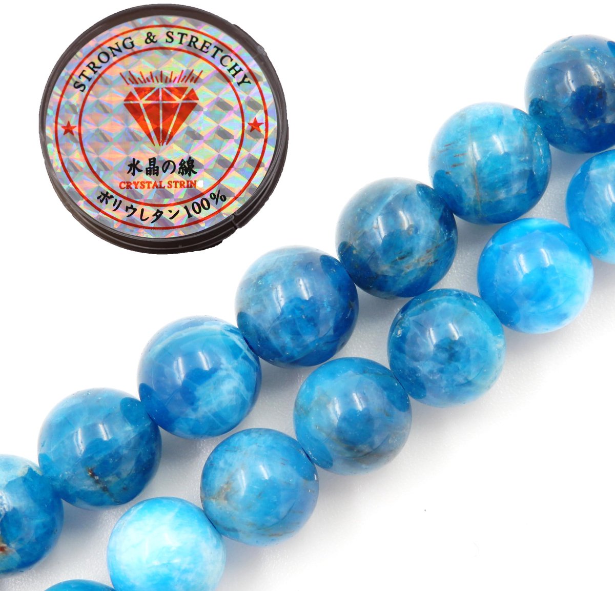 Fukugems kralen met rekkoord voor het maken van sieraden Losse stenen kralen voor doe-het-zelf Energiestenen helende armband 6 mm = 128 stuks en 1 rol koord Apatiet AAA 6 mm