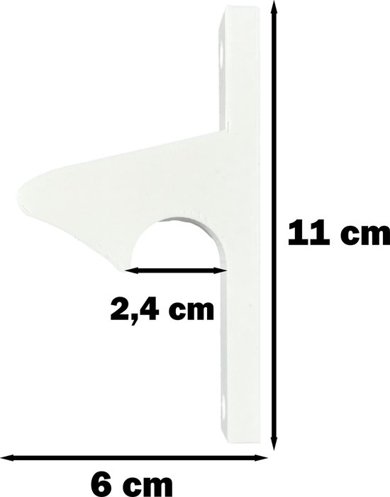 Witte deurvastzetter met T-profiel, met afmetingen 11 cm hoog en 6 cm breed.