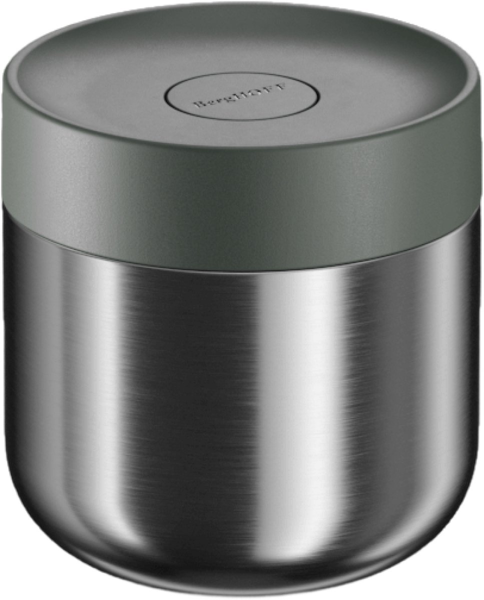 BergHOFF Home Nommie – Thermos Lunchbox - Food Jar 0.35L – Lekvrije Yoghurtbeker To Go – Isoleerbeker voor Soep - Dubbelwandige Isolatie - RVS Thermische Voedselcontainer – Houdt 6u Warm/Koud – Khaki & Zilver