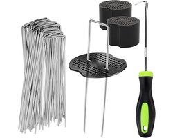 XIATIAN 50 ground anchors + 50 washers (100 x 40 mm, Ø 2.5 mm) with spacer hooks, U-shaped pegs, anti-rust galvanised ground anchors for weed film, artificial grass, outer tent