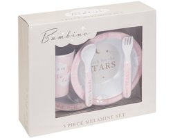 Ontbijt set servies 5 delig baby kinderen melamine roze reach for the stars van Bambino by Juliana