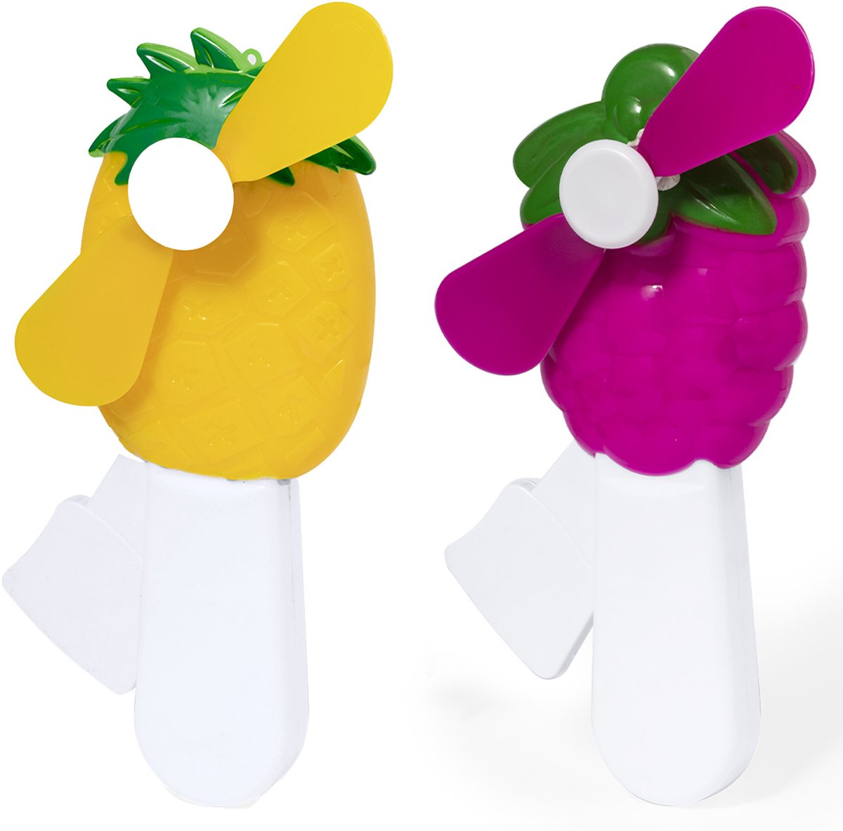 Mini ventilator/handventilator - 2x stuks - ananas/druif - verkoeling - festival/zomer