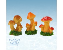 AquaKonings - Aquarium decoratie - Aquarium kunst planten - Nepplanten -Kunstplant - Paddenstoelen set - Set 3 stuks - 3x4x4