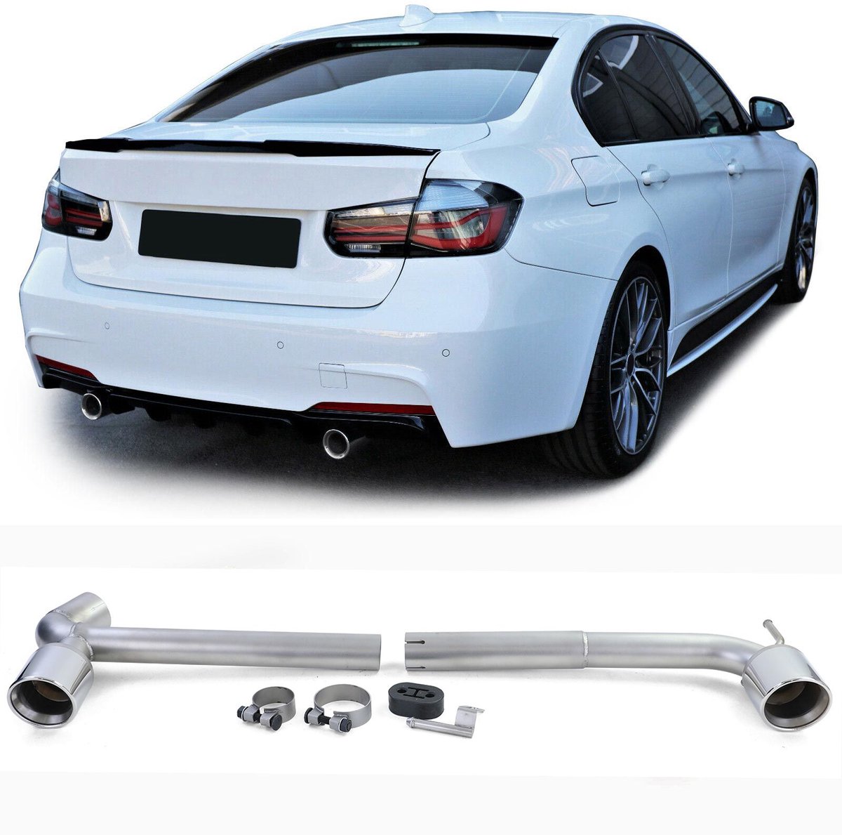 2 X Uitlaat Sierstuk Rond Duplex RVS Geschikt voor BMW 3 Serie F30 F31 318 320 Bmw 4 Serie F32 F33 F36 418 420 M3 M4 Perfomance Look
