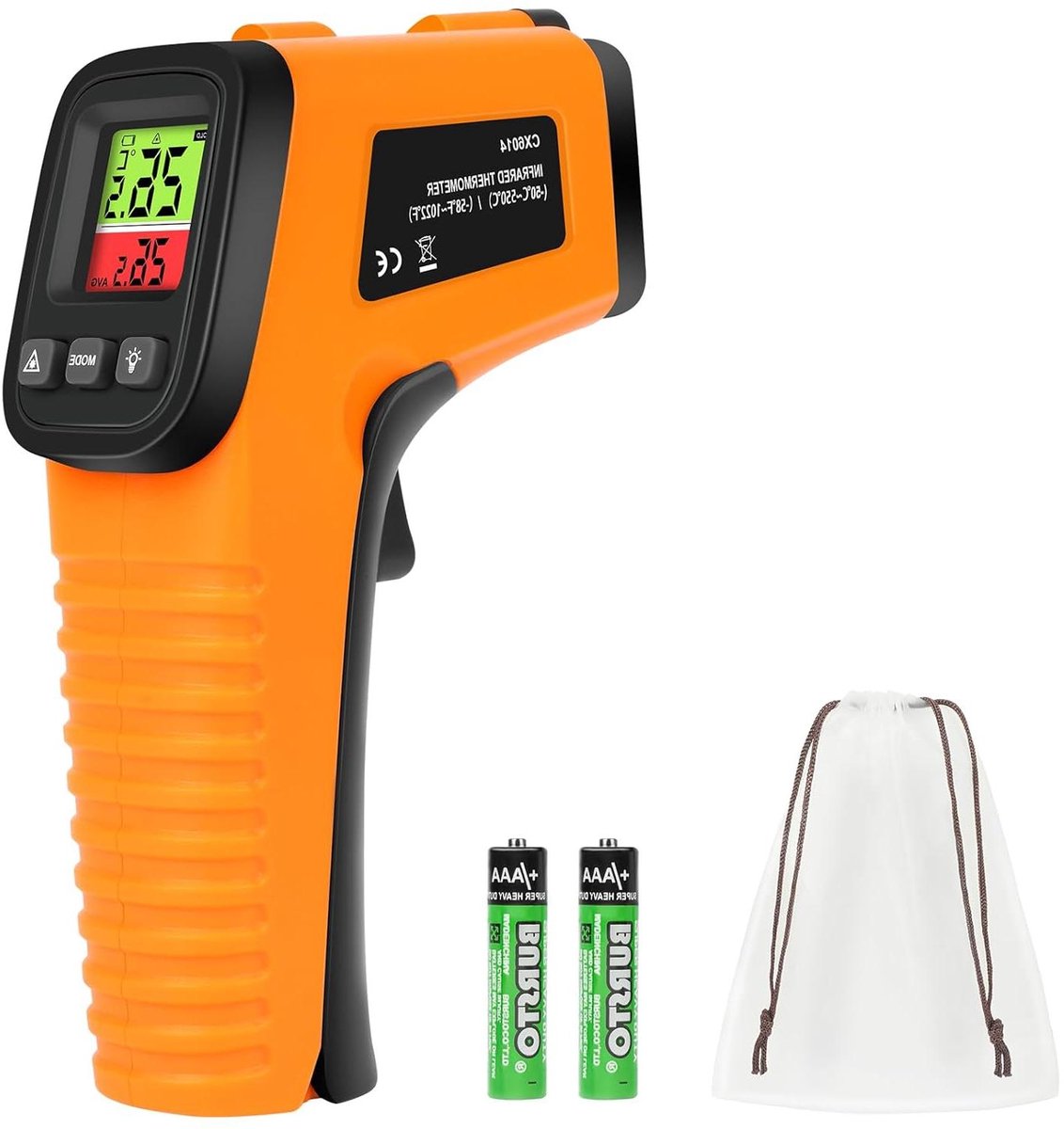 Allecto Plus - Digitale Infraroodthermometer -50°C tot 550°C - Contactloos laserthermometerpistool met LCD-display - Verstelbare emissiviteit - Voor koken, pizza, oven, koelkast - Nauwkeurige meting