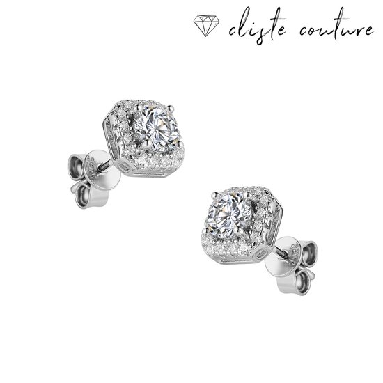 Cliste Couture - Boucles d'oreilles à Boucles d'oreilles en Clips d'oreilles et Diamant moissanite 0,6 carat pour femme et homme - Argent - Hypoallergéniques - Avec certificat