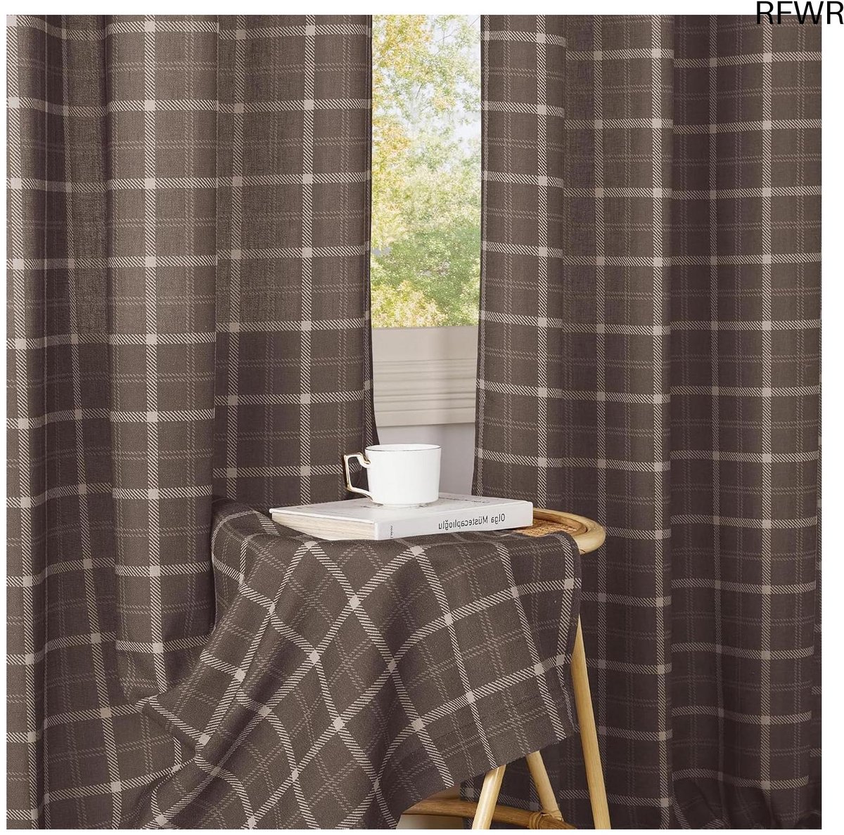 RFWR® Transparante Raamgordijnen met Ruitjesprint voor Woonkamer en Slaapkamer - 132x245 cm
