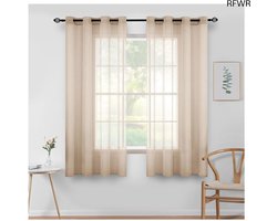 RFWR® Transparante Voile Gordijnen voor Slaapkamer en Woonkamer, Elegant 2 Panelen 140 x 122 cm, Licht Kaki