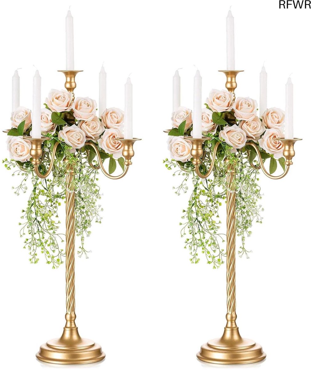 RFWR® Hoge Gouden Kandelaar voor Tafeldecoratie - Elegante Metalen Kandelaars voor Bruiloft, Feestdagen en Diner