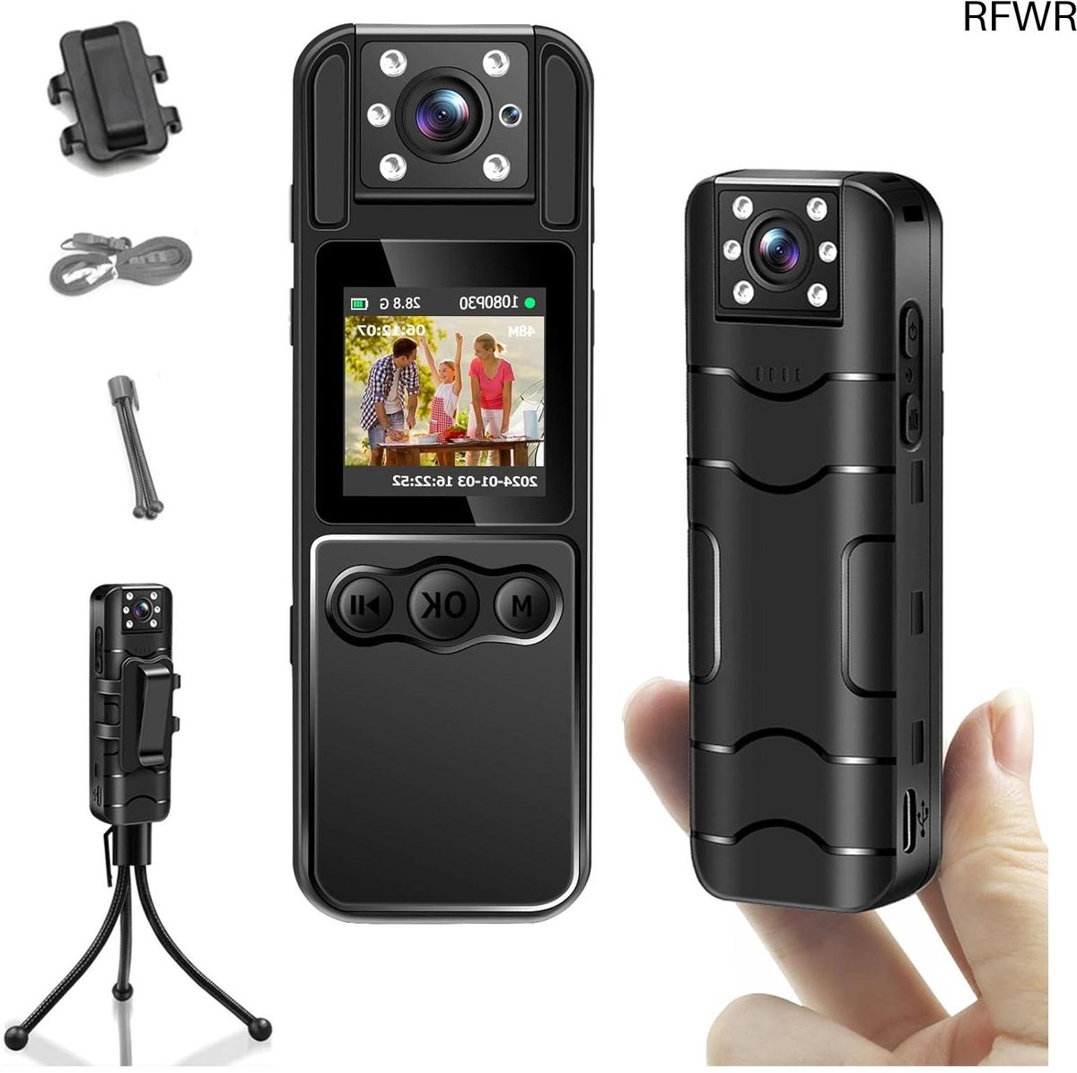 RFWR® Bodycam met 1080p HD, 180° Draaibare Lens en Nachtzicht | Compacte Camera zonder Wifi
