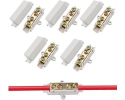 Allecto Plus: Kabelverbinders van messing met dubbele schroeven - Elektrische aansluitklem voor draden van 25 tot 16 mm² - 5-delige draadklem met ABS-behuizing - 1000 V 100 A
