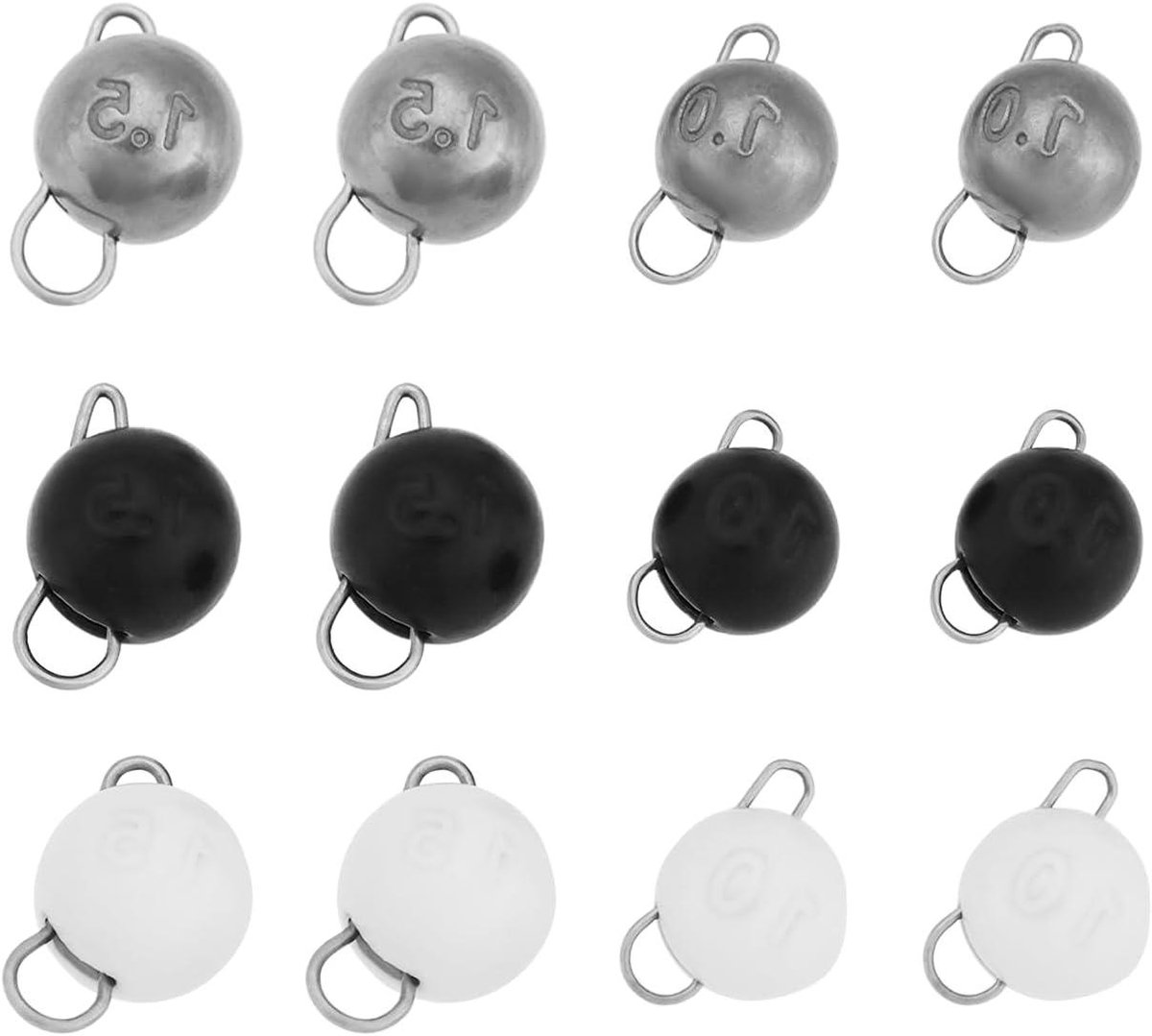 Allecto Plus - 12 stuks Tungsten Cheburashka Visgewichten Sinkers 1g 1.5g voor Vissen - Geschikt voor Alle Zoetwater Zoutwater Vis - Bas Karper Kopvoorn Kabeljauw - Glow Zwart Zilver