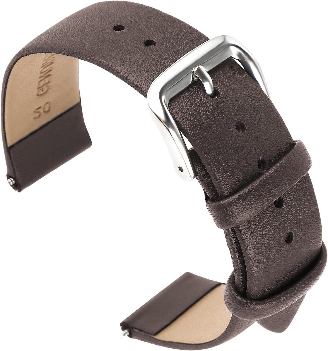 Zacht kalfsleer horlogebandje met snelsluiting - Universeel reservebandje voor horloges - Lederen armband met roestvrijstalen gesp 20 mm breed - Geschikt voor mannen en vrouwen