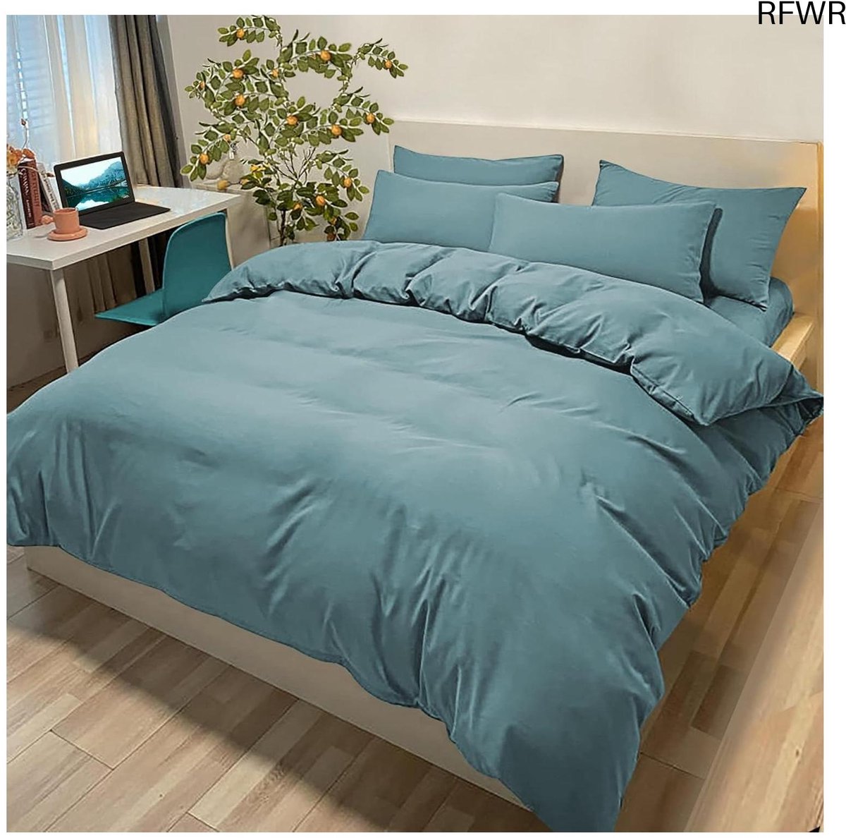 RFWR Dekbedovertrek 200 x 200 cm met Kussenslopen 50 x 80 cm - Groen Microvezel Beddengoed voor Tweepersoonsbed