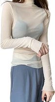 Pull en maille femme - Mode - Manches longues - Transparent - Sexy - Pull col roulé - Taille unique