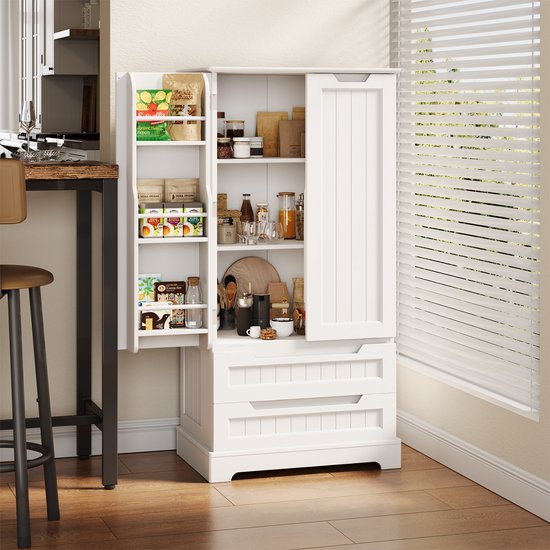GOPLUS Keukeneiland met uitbreidbaar werkblad, keukenkast van hout met laden en planken, dressoir voor keuken en eetkamer, 120 x 60/90 x 92 cm (wit