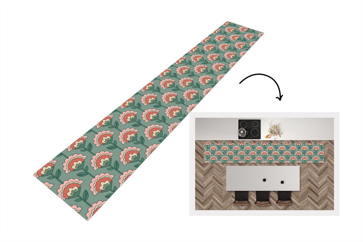 KitchenYeah Keukenloper 360x60 cm - Keukenmat vinyl Bloemen - Retro - Patronen - Keukenmatten loper - Keuken vloerkleed tapijt