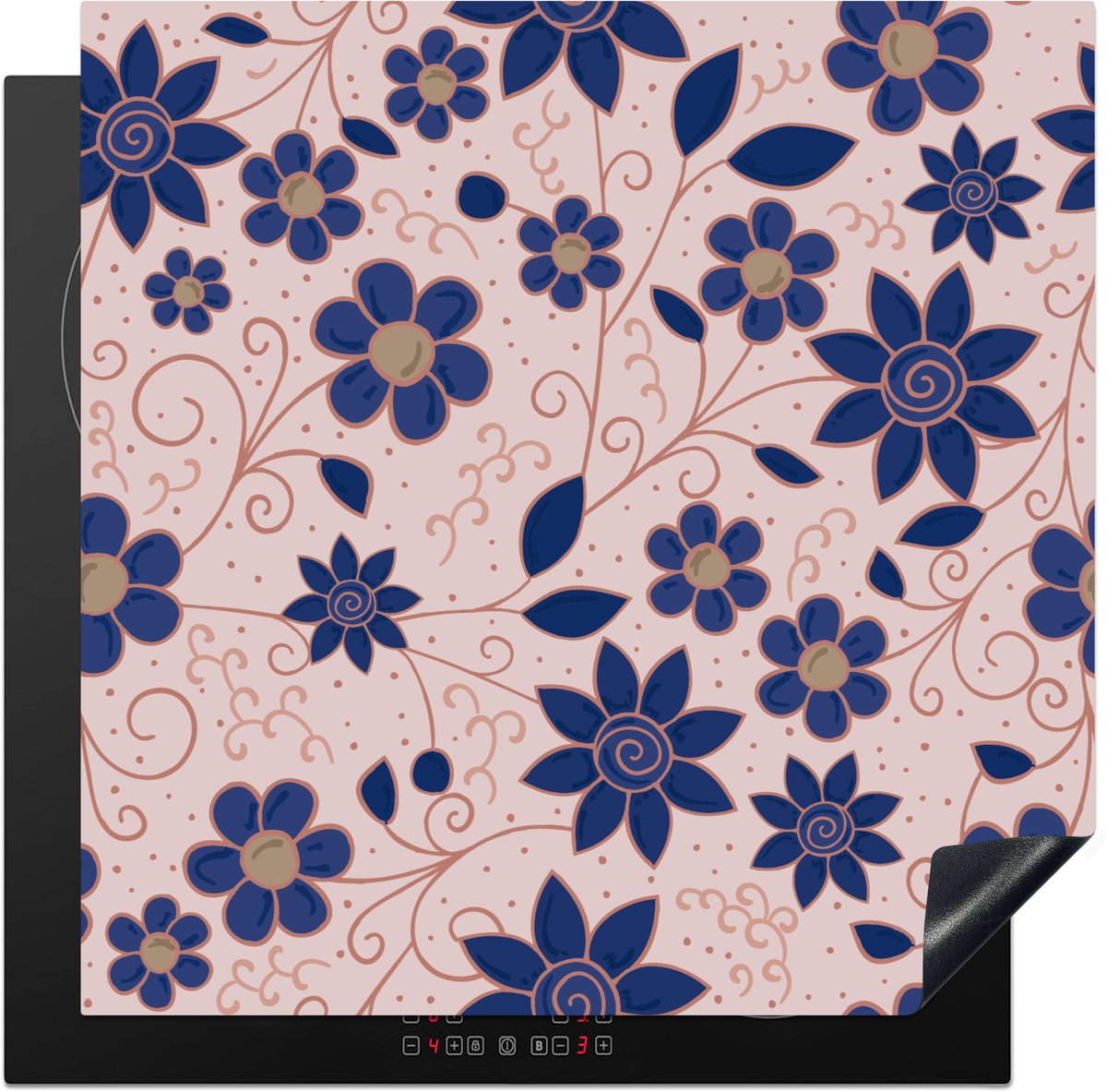 KitchenYeah® Inductie beschermer 58x59 cm - Bloemen - Blauw - Japan - Patronen - Kookplaataccessoires - Afdekplaat voor kookplaat - Inductiebeschermer - Inductiemat - Inductieplaat mat - Keuken decoratie
