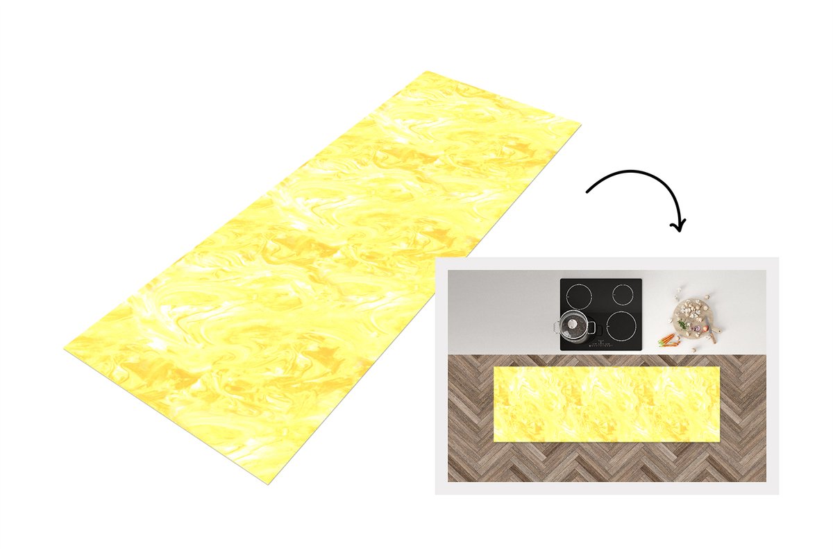 KitchenYeah Keukenloper 180x60 cm - Keukenmat vinyl Geel - Patronen - Marmer print - Verf - Keukenmatten loper - Keuken vloerkleed tapijt