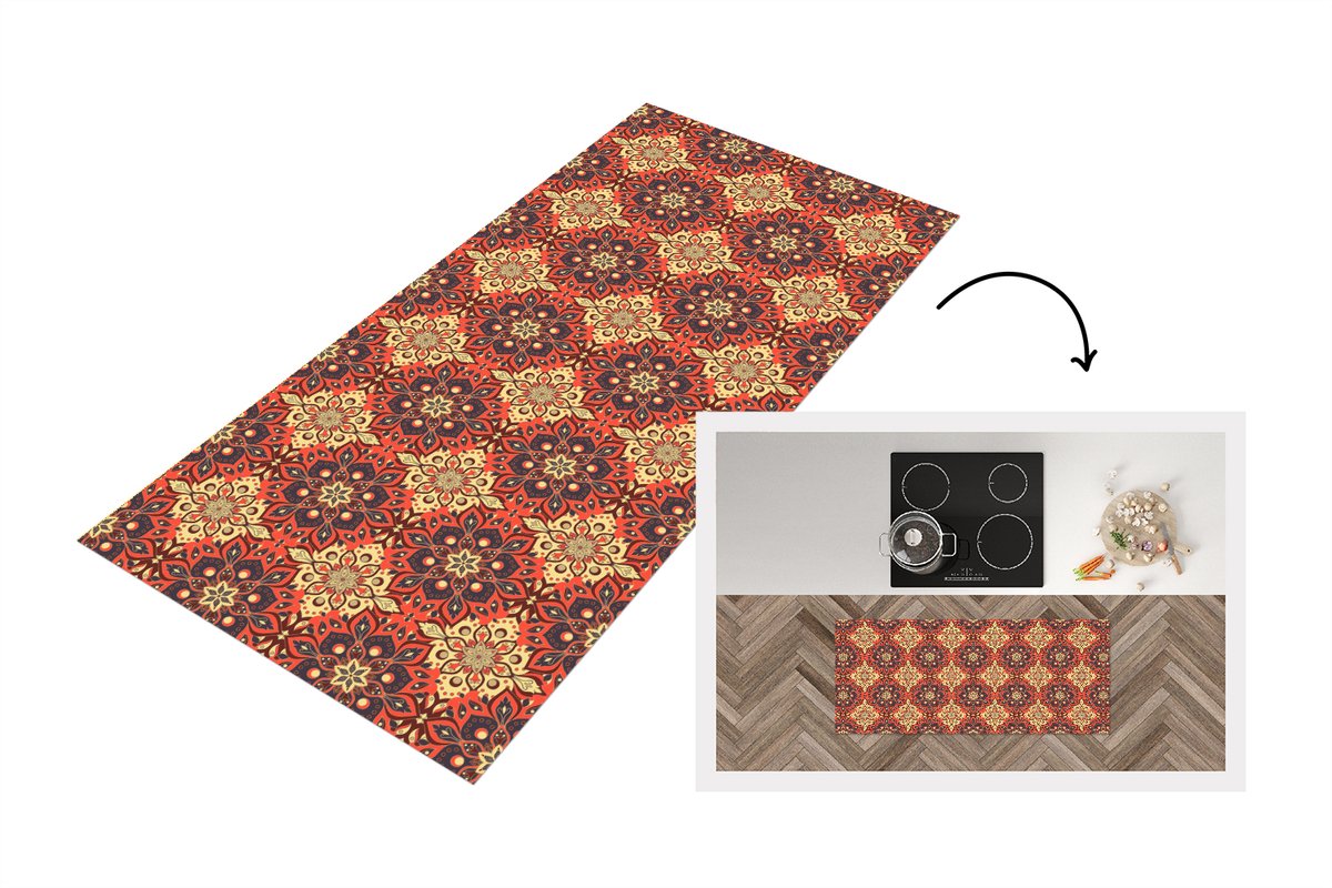 KitchenYeah Keukenloper 120x50 cm - Keukenmat vinyl Mandala - Bloemen - Boho - Patronen - Keukenmatten loper - Keuken vloerkleed tapijt