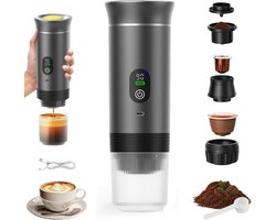 Draagbaar koffiezetapparaat 3-in-1 - Oplaadbaar, draagbaar reiskoffiezetapparaat - 20-25 uur - 12V espressomachine voor capsule-Capaciteitsupgrade -CNC - Verhoogde capaciteit-gemalen koffie - voor kamperen, reizen, kantoor, auto en thuis (Grijs)