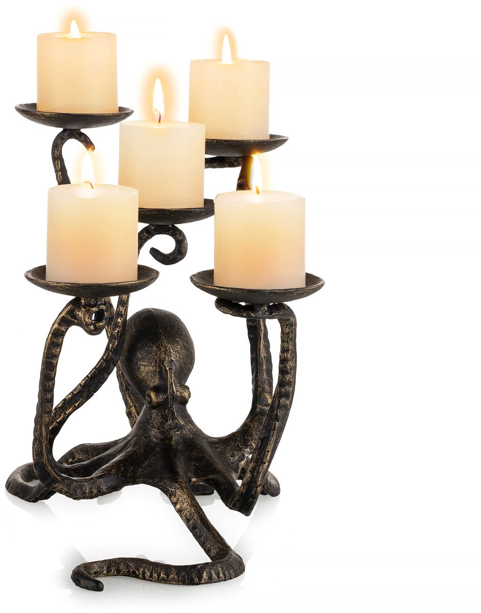 Ibenzoa® Kunstzinnige Octopus Kandelaar voor Theelichtjes en Stompkaarsen met Gotisch Design