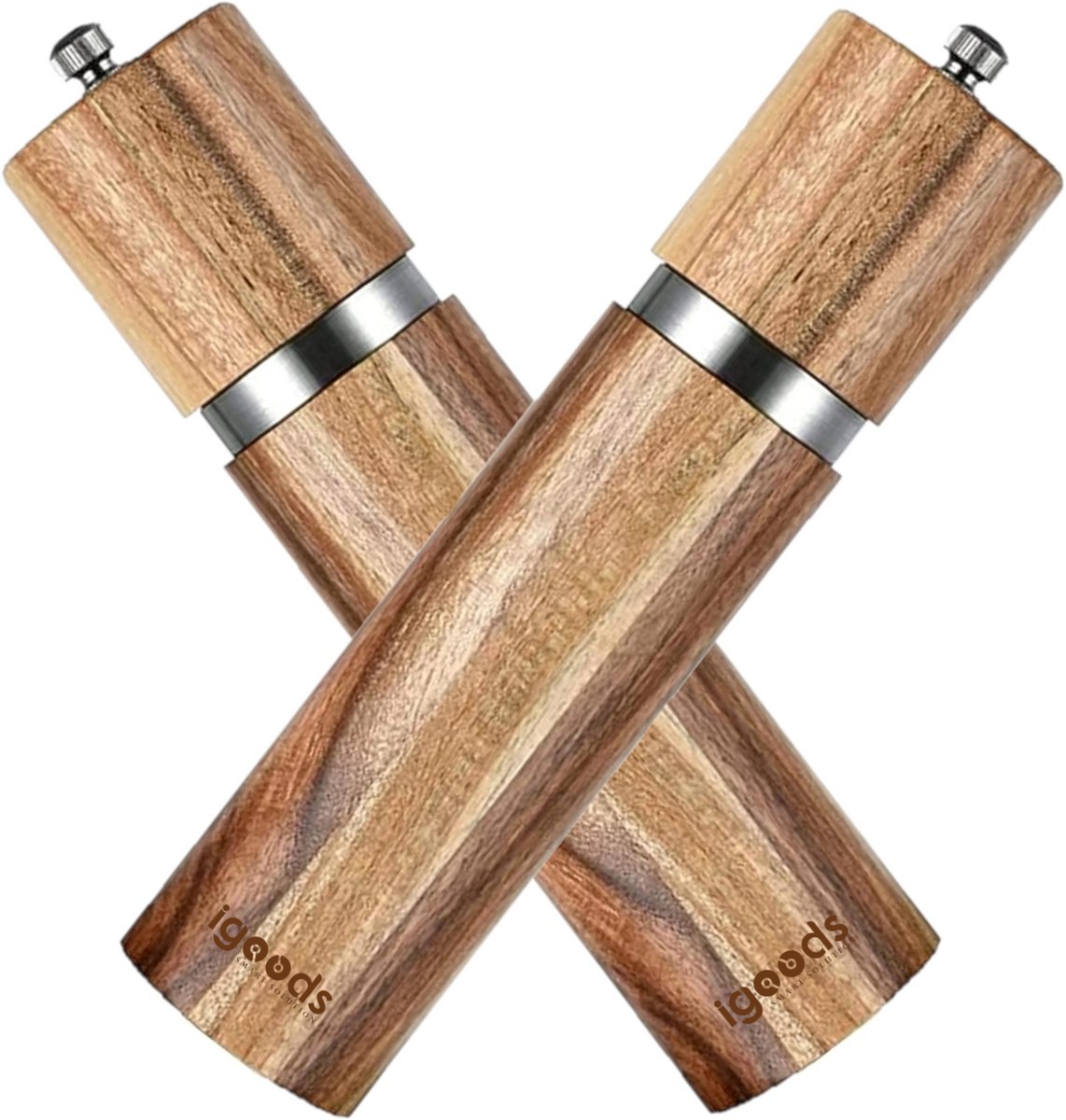 Igoods Peper- en Zoutmolen Set - Pepermolen Hout - Zoutmolen Hout - Peper- en Zoutmolen - Kruidenmaler - 2 Stuks - Donkerbruin - 20cm