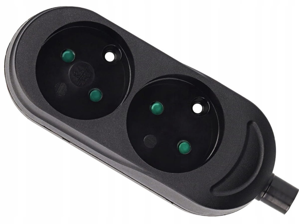 Duwi - Dubbel Draagbaar Stopcontact - Zonder Aarde - Zwart - 2x2P