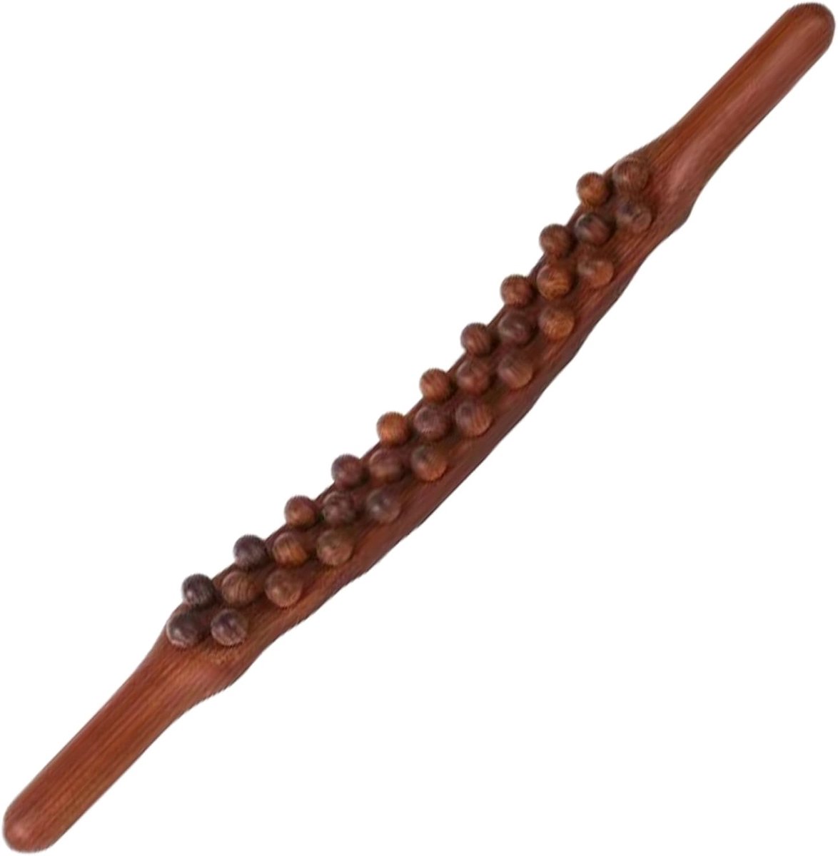 Afbeelding 2 van SNQ Houten massage roller met 31 kralen - 58 cm lymfedrainage massagestok - Guasha en spierontspanningsgereedschap - Handgemaakt houten body roller voor rug, benen en nek