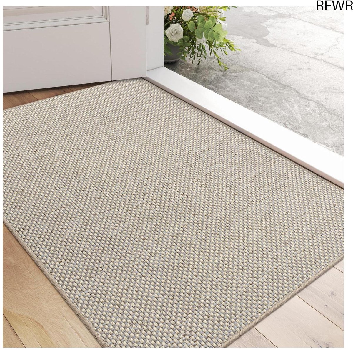 RFWR Vuilvangmat voor Binnen, Antislip Binnentapijt voor Voordeur en Achterdeur, Wasbare Deurmat 61 x 92 cm - Beige